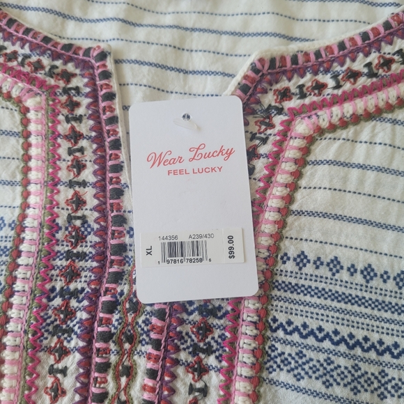Lucky Brand Womens Top Size XL Embroidered Boho Festival Hippie Nature NWT - Picture 5 of 8